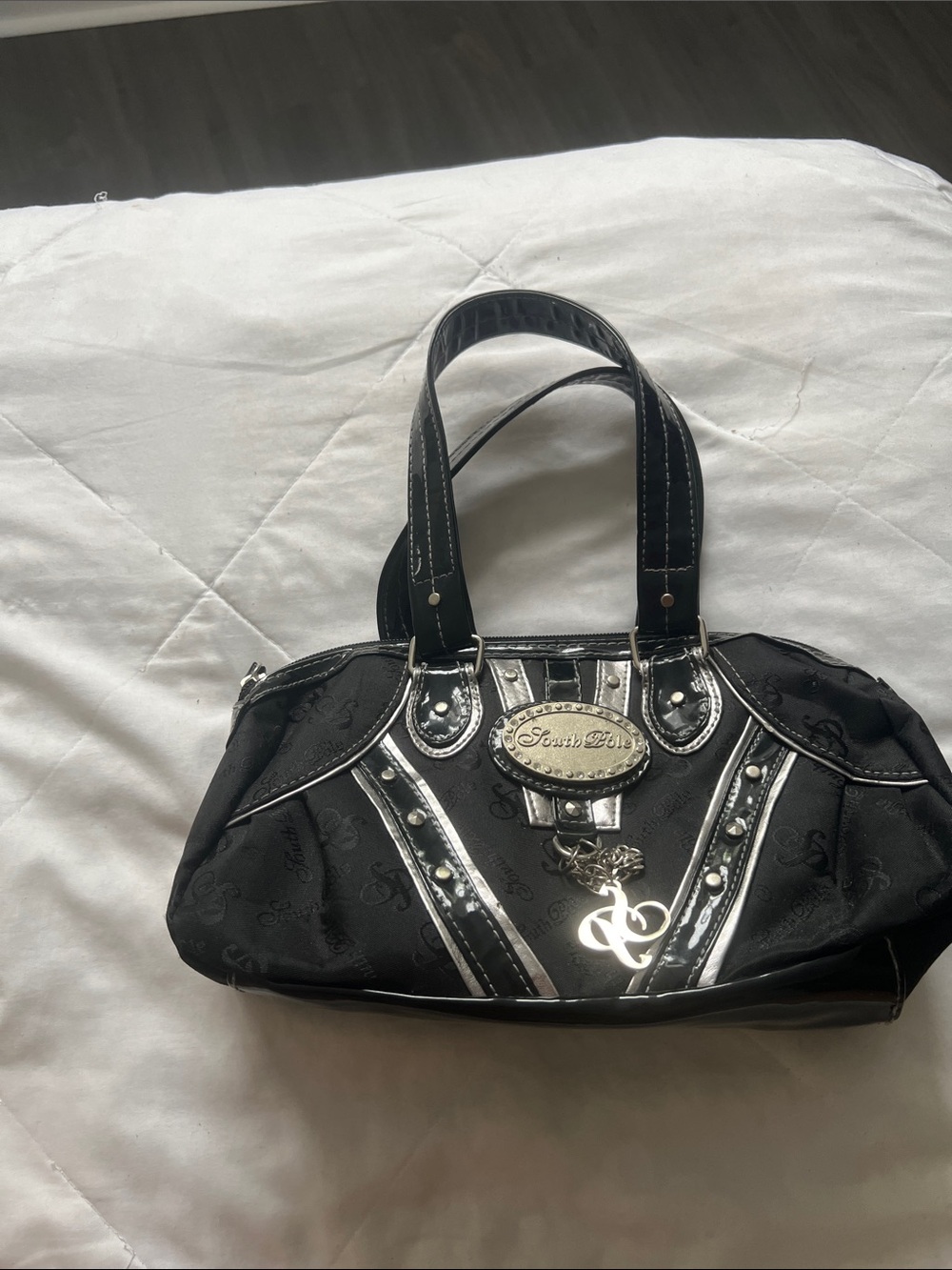South Pole Black Shoulder Tote with Silver Accents